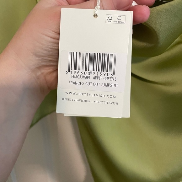 NWT Pretty Lavish Frances Cut Out Jumpsuit Satin Green Apple Size 2 - Picture 10 of 16